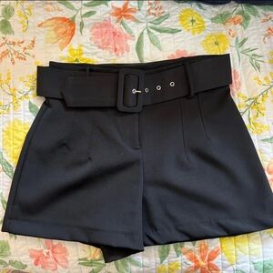 Zara Black High Waist Belted Shorts